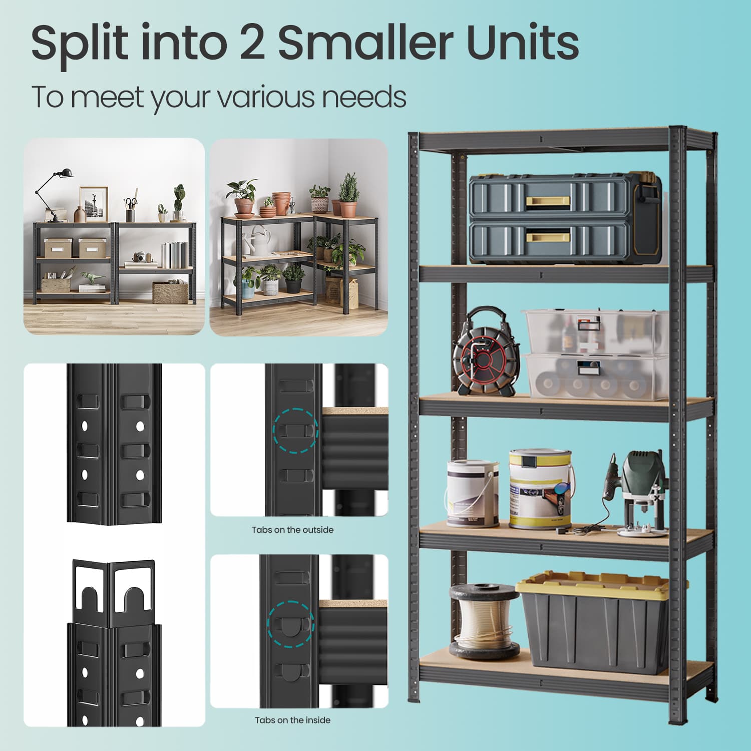 5-Tier Storage Shelves – Metal – Silver/Greige and Black/Rustic Brown – Adjustable with Boltless Assembly