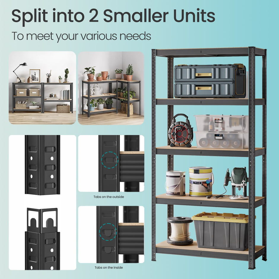 5-Tier Storage Shelves – Metal – Silver/Greige and Black/Rustic Brown – Adjustable with Boltless Assembly