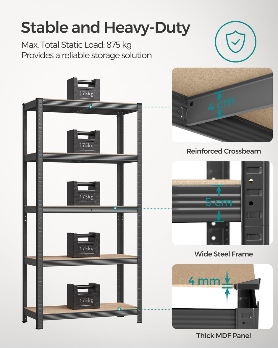 5-Tier Steel Shelving Unit – Steel – Grey – Adjustable Shelves, Max Load 875 kg