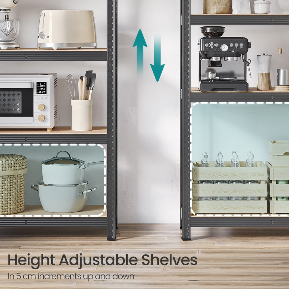5-Tier Storage Shelves – Metal – Silver/Greige and Black/Rustic Brown – Adjustable with Boltless Assembly