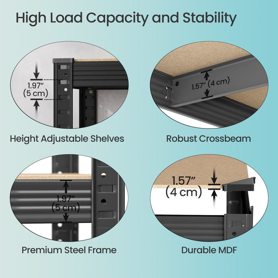 5-Tier Storage Shelves – Metal – Silver/Greige and Black/Rustic Brown – Adjustable with Boltless Assembly