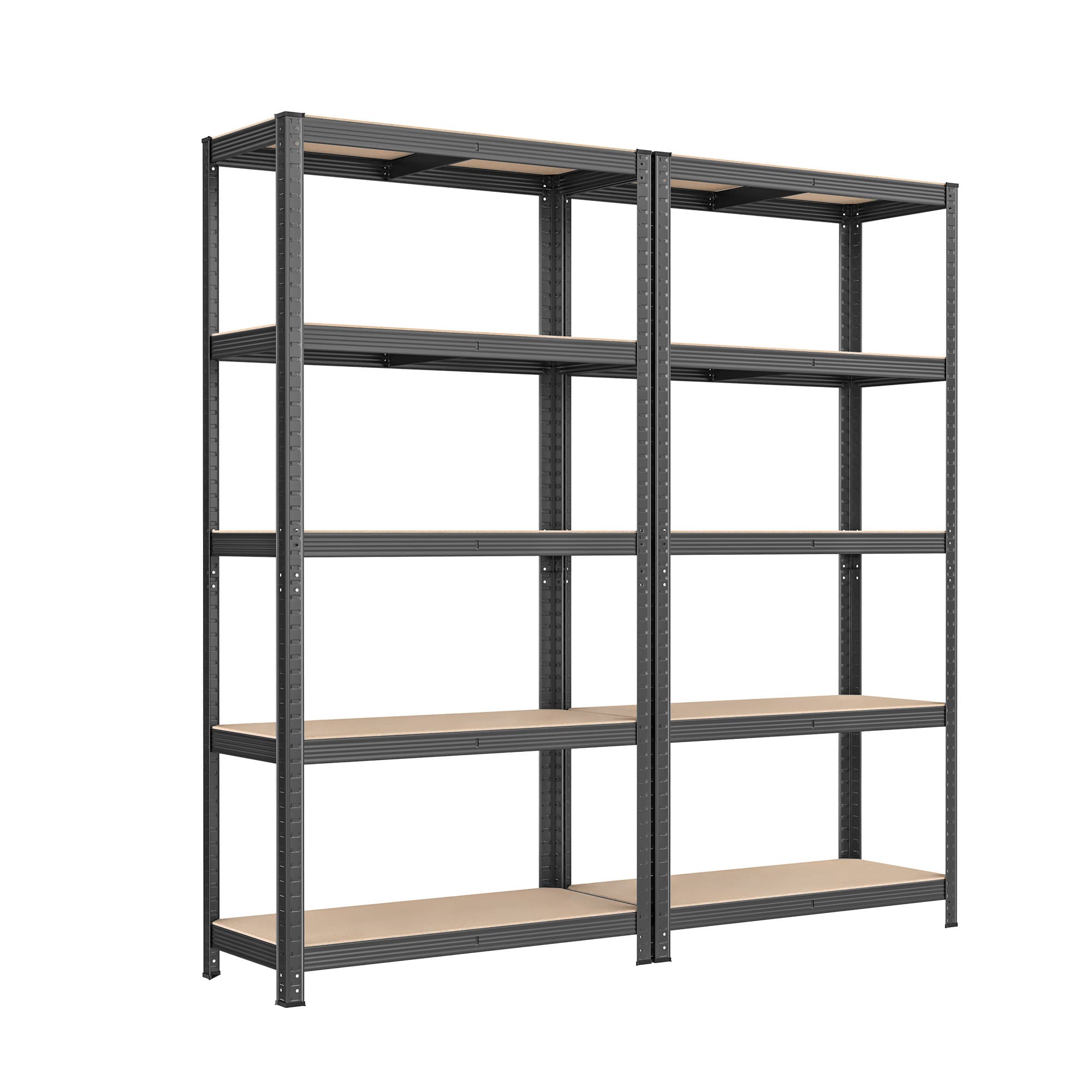 5-Tier Shelving Unit Set of 2 – Steel – Silver/Greige and Black/Rustic Brown – Adjustable Shelves, 650 kg Load Capacity