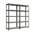 5-Tier Shelving Unit Set of 2 – Steel – Silver/Greige and Black/Rustic Brown – Adjustable Shelves, 650 kg Load Capacity