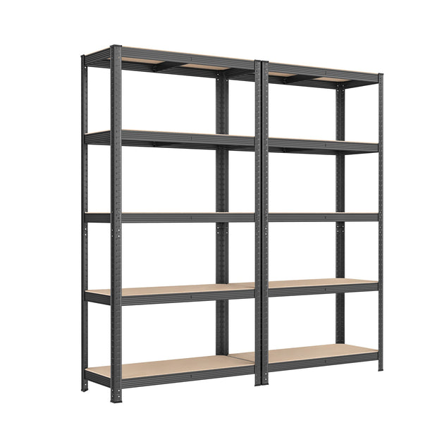 5-Tier Shelving Unit Set of 2 – Steel – Silver/Greige and Black/Rustic Brown – Adjustable Shelves, 650 kg Load Capacity