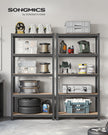 5-Tier Shelving Unit Set of 2 – Steel – Silver/Greige and Black/Rustic Brown – Adjustable Shelves, 650 kg Load Capacity