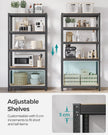 5-Tier Shelving Unit Set of 2 – Steel – Silver/Greige and Black/Rustic Brown – Adjustable Shelves, 650 kg Load Capacity