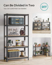 5-Tier Shelving Unit Set of 2 – Steel – Silver/Greige and Black/Rustic Brown – Adjustable Shelves, 650 kg Load Capacity