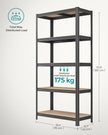 5-Tier Shelving Unit Set of 2 – Steel – Silver/Greige and Black/Rustic Brown – Adjustable Shelves, 650 kg Load Capacity