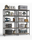 5-Tier Shelving Unit Set of 2 – Steel – Silver/Greige and Black/Rustic Brown – Adjustable Shelves, 650 kg Load Capacity