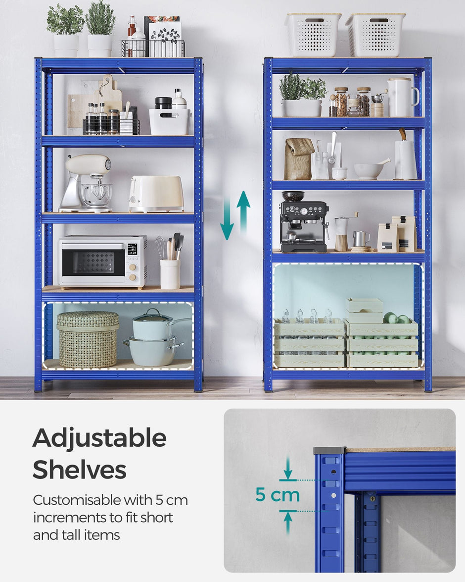 5-Tier Shelving Unit – Steel – Blue – Adjustable Shelves, Max. Load 875 kg