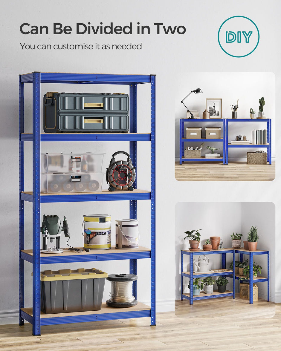 5-Tier Shelving Unit – Steel – Blue – Adjustable Shelves, Max. Load 875 kg