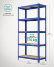 5-Tier Shelving Unit – Steel – Blue – Adjustable Shelves, Max. Load 875 kg
