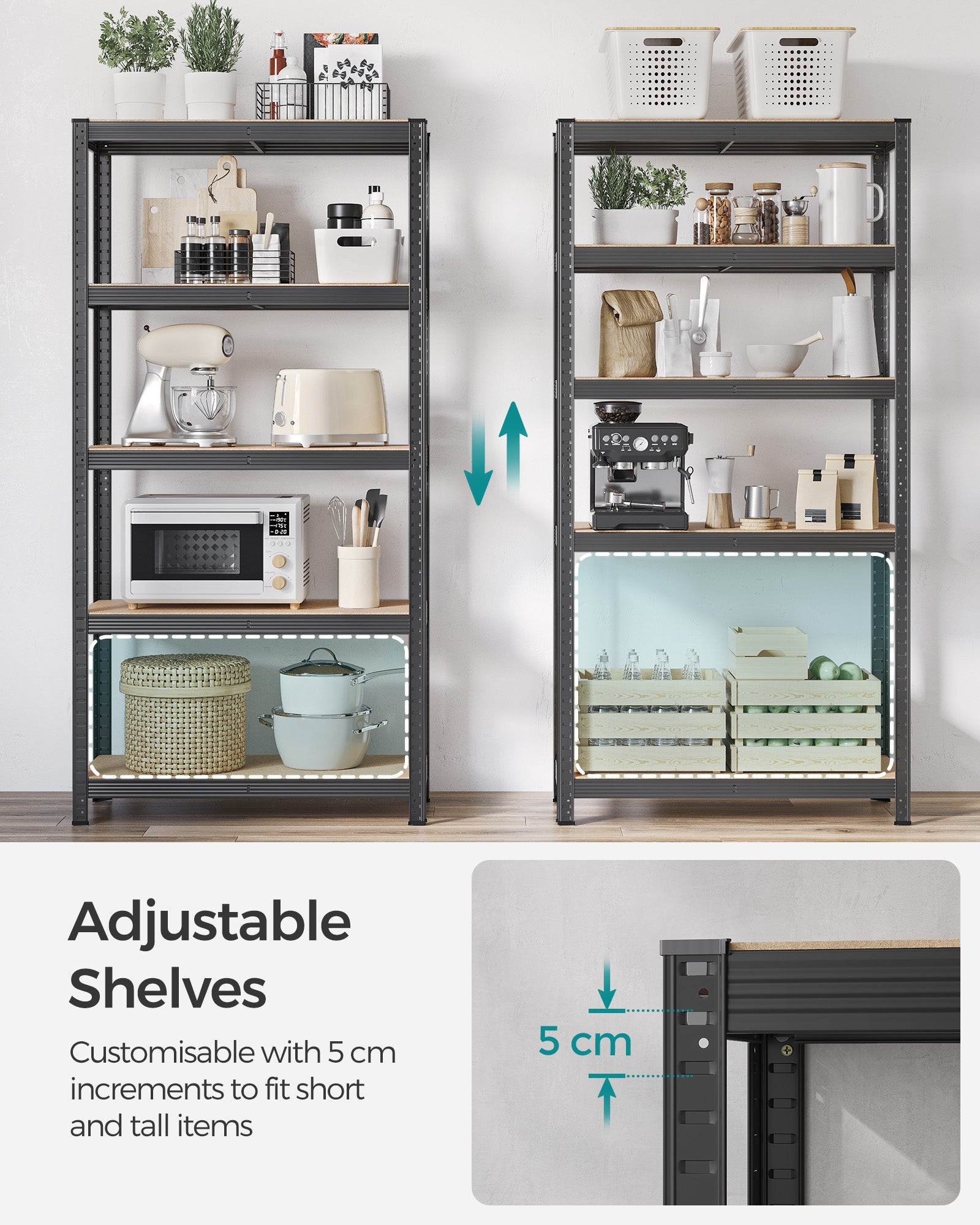 Set of 2 Shelving Units – Reinforced Steel – Dove Grey – 5-Tier Adjustable Storage Racks