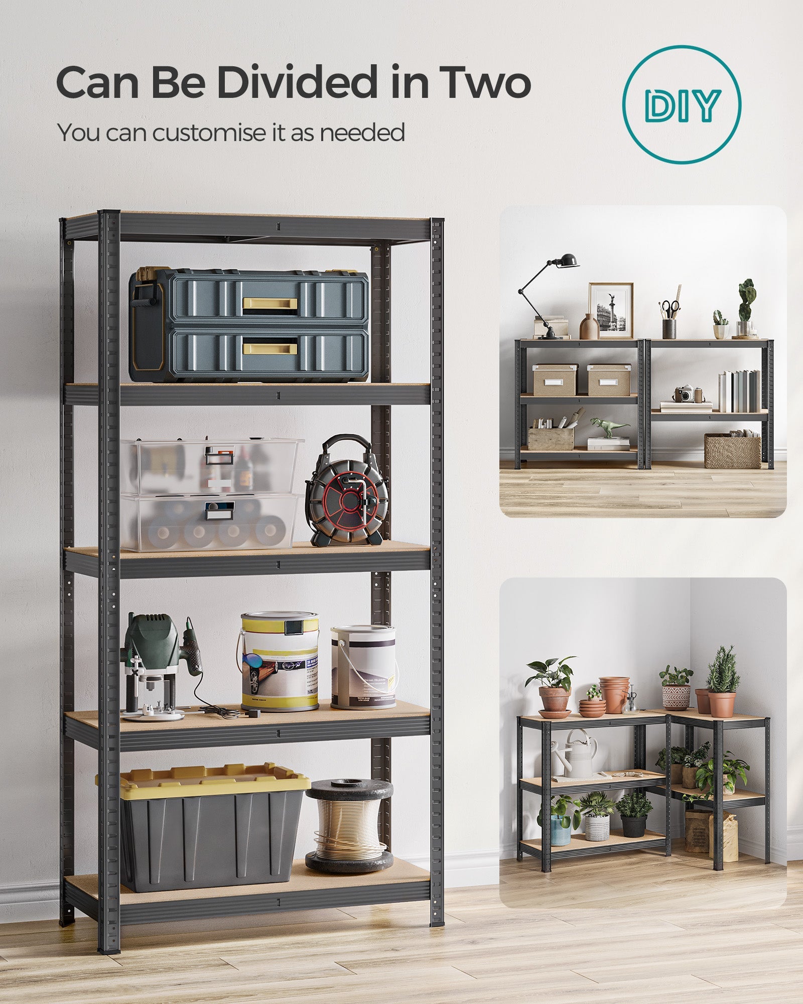 Set of 2 Shelving Units – Reinforced Steel – Dove Grey – 5-Tier Adjustable Storage Racks