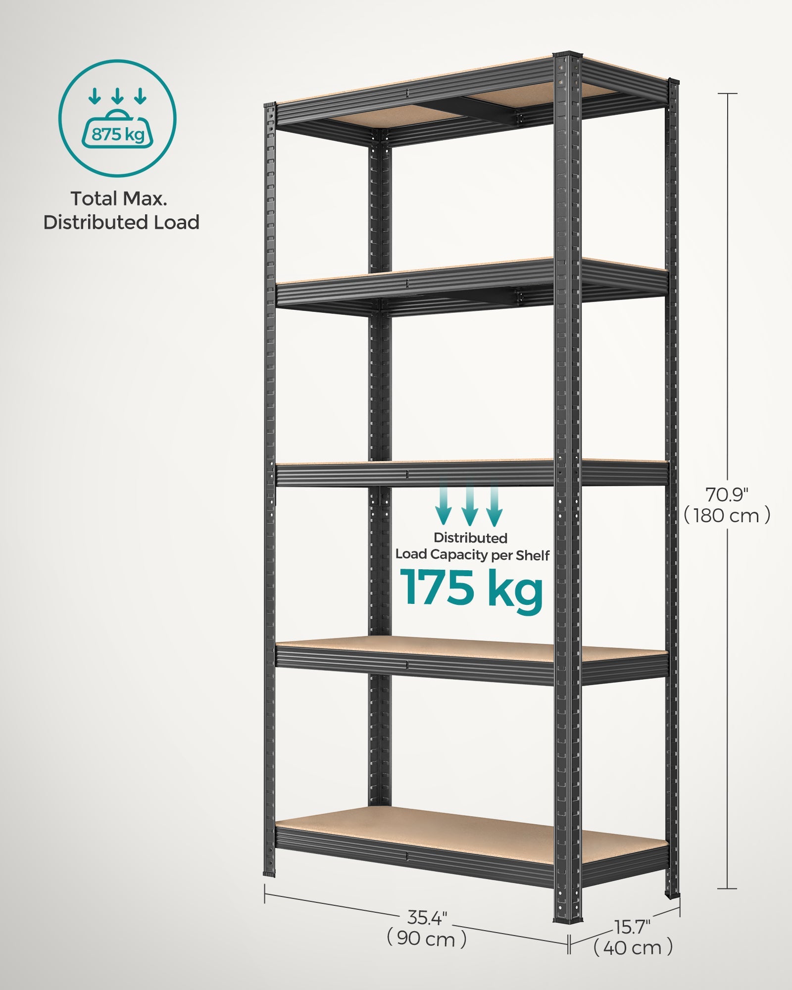 Set of 2 Shelving Units – Reinforced Steel – Dove Grey – 5-Tier Adjustable Storage Racks