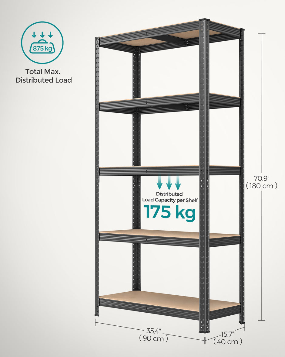 Set of 2 Shelving Units – Reinforced Steel – Dove Grey – 5-Tier Adjustable Storage Racks