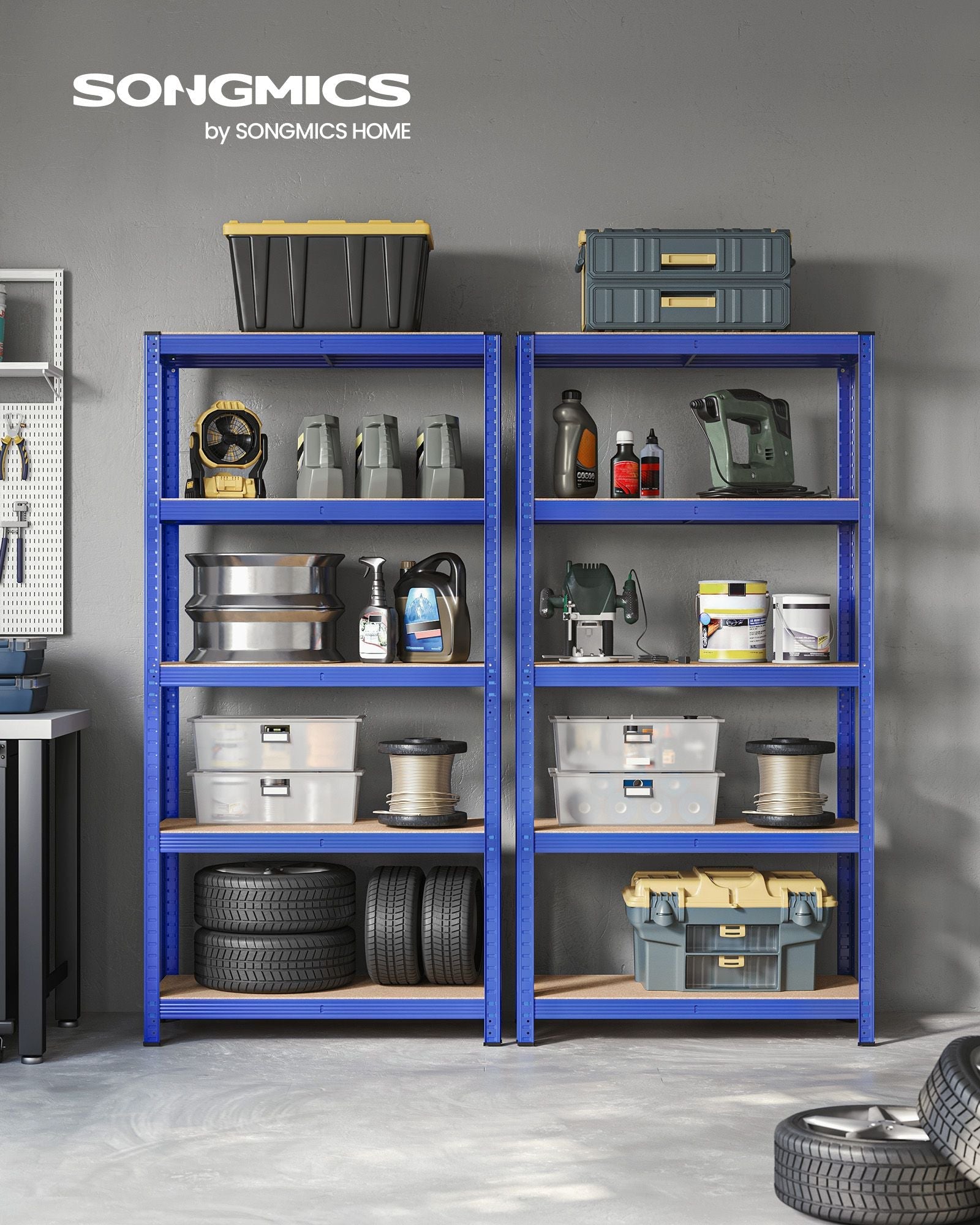 Set of 2 Heavy Duty Steel Shelving Units – Silver – 5-Tier Adjustable Design – Max Load 875 kg