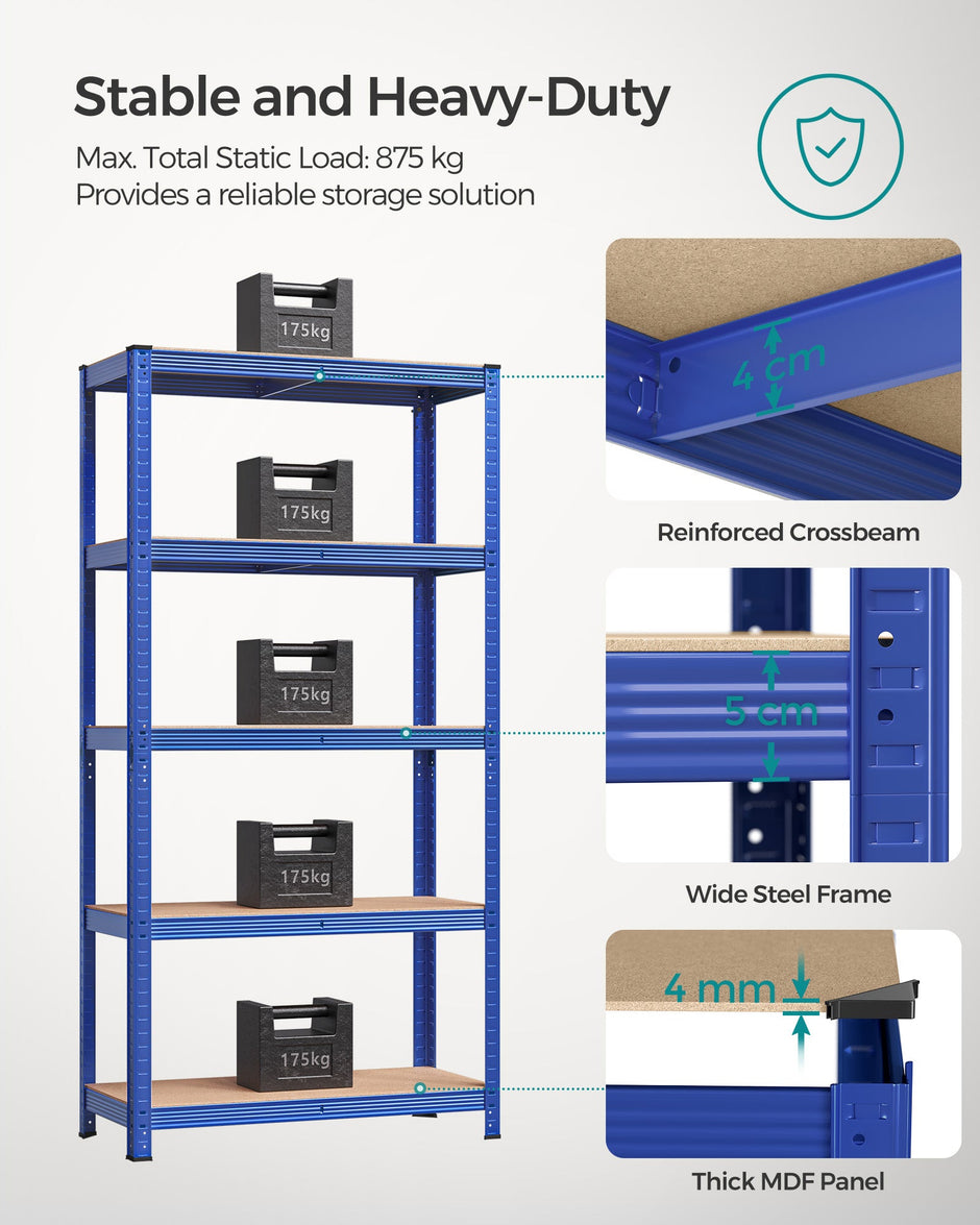 Set of 2 Heavy Duty Steel Shelving Units – Silver – 5-Tier Adjustable Design – Max Load 875 kg