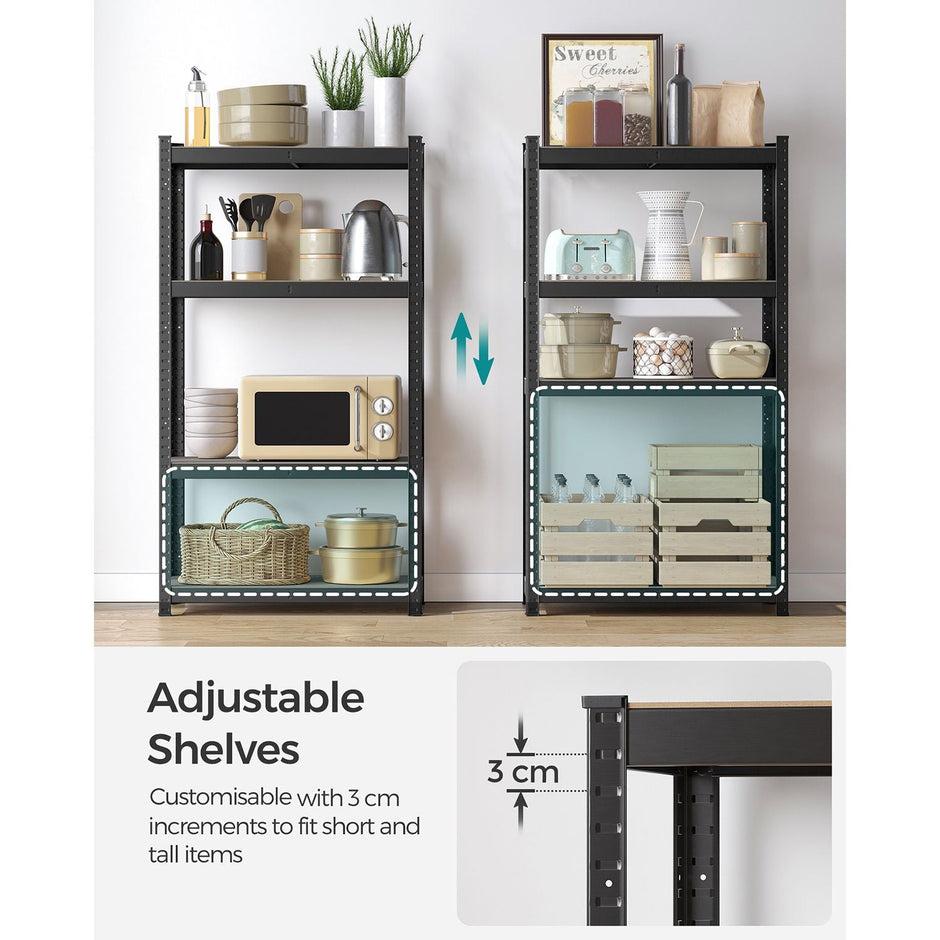 4-Tier Shelving Unit – Steel – Black – Heavy-Duty, 520 kg Capacity
