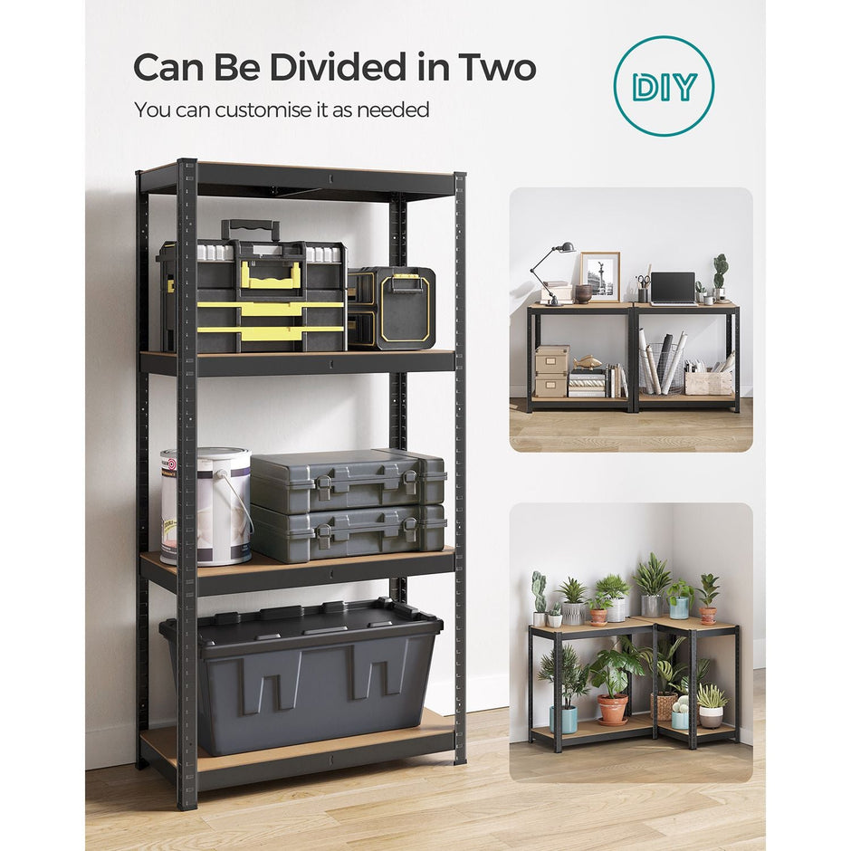 4-Tier Shelving Unit – Steel – Black – Heavy-Duty, 520 kg Capacity