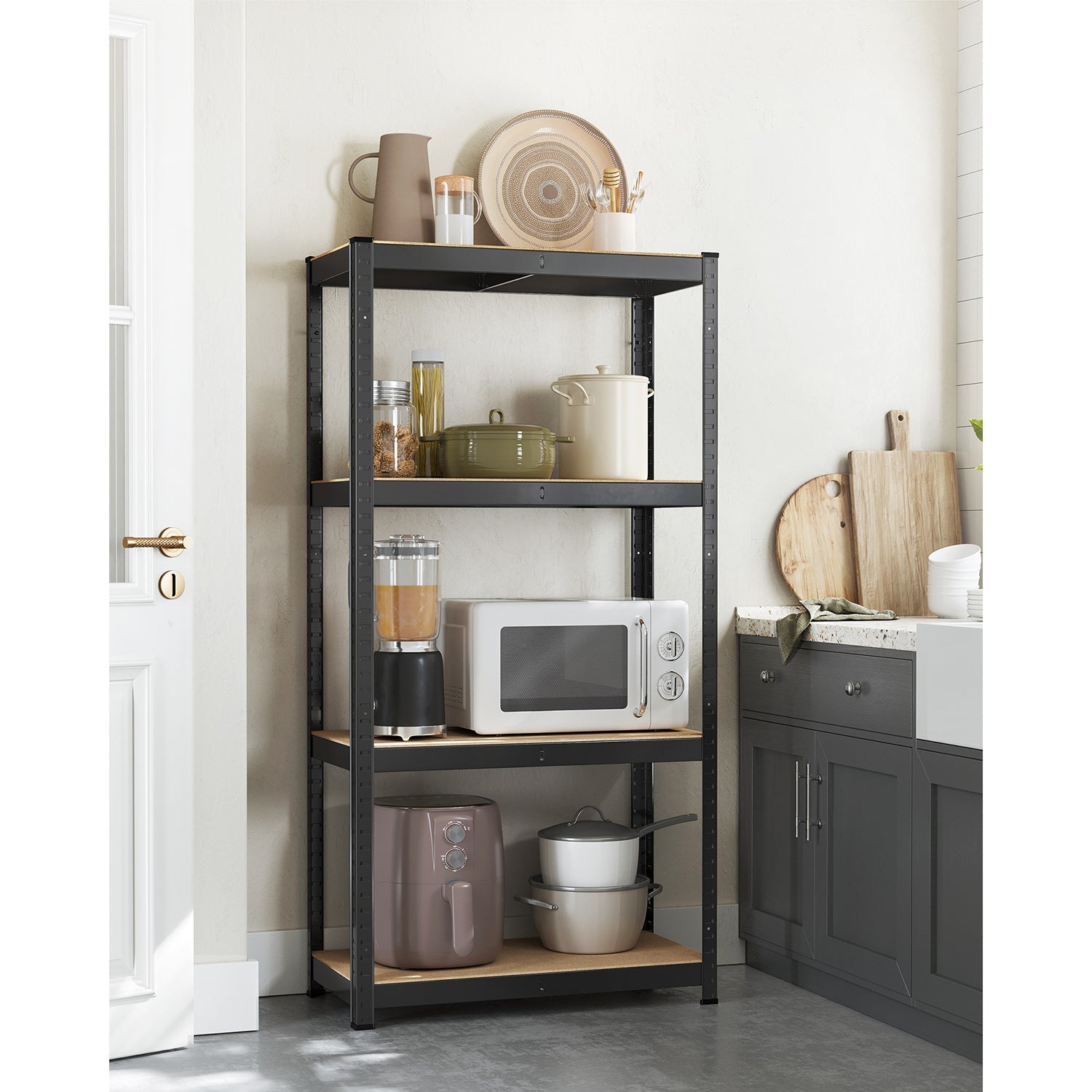 4-Tier Shelving Unit – Steel – Black – Heavy-Duty, 520 kg Capacity