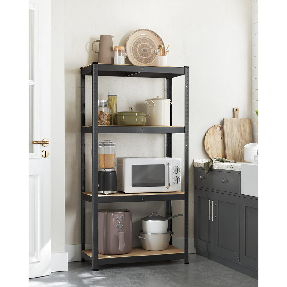 4-Tier Shelving Unit – Steel – Black – Heavy-Duty, 520 kg Capacity