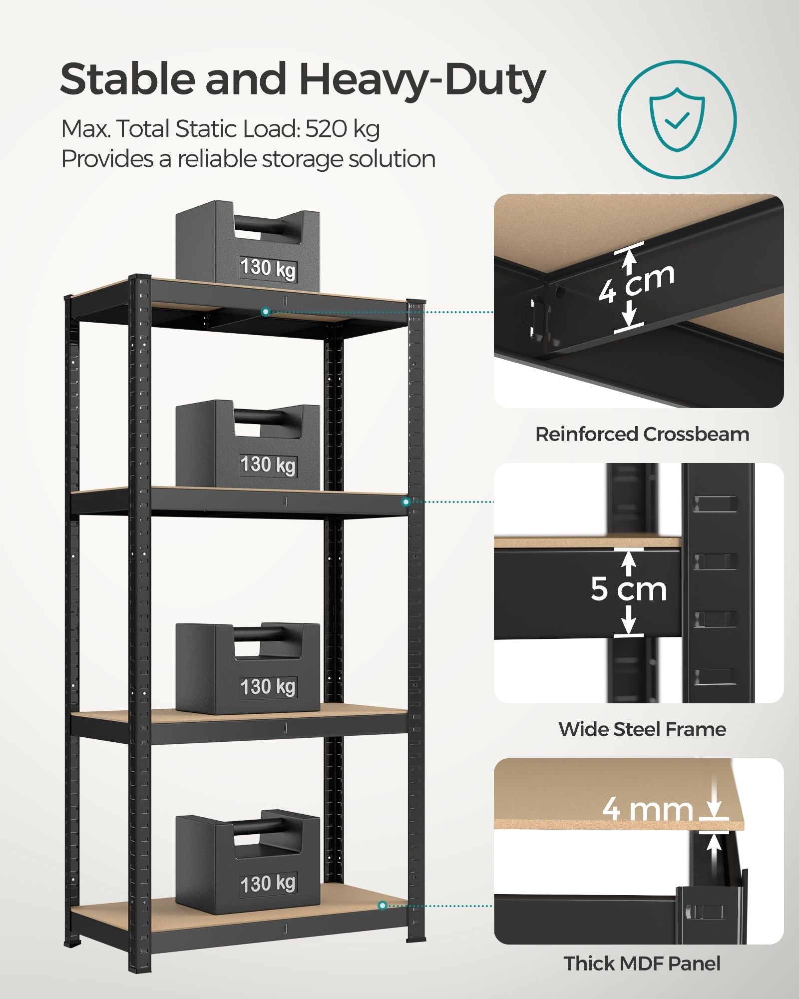 4-Tier Heavy-Duty Shelving Unit – Steel – Blue – 520 kg Capacity – Boltless Design (2 Pack)