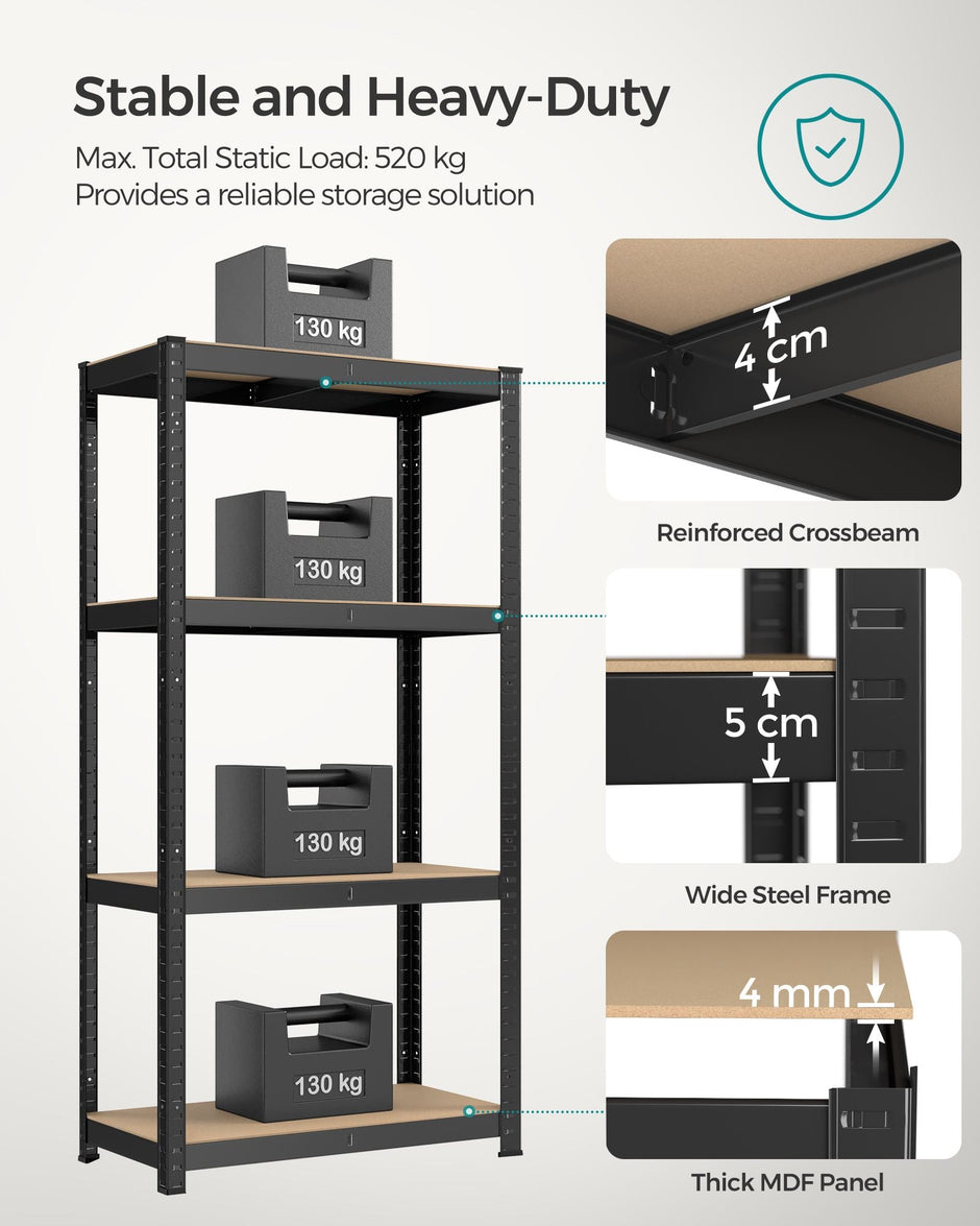 4-Tier Heavy-Duty Shelving Unit – Steel – Blue – 520 kg Capacity – Boltless Design (2 Pack)