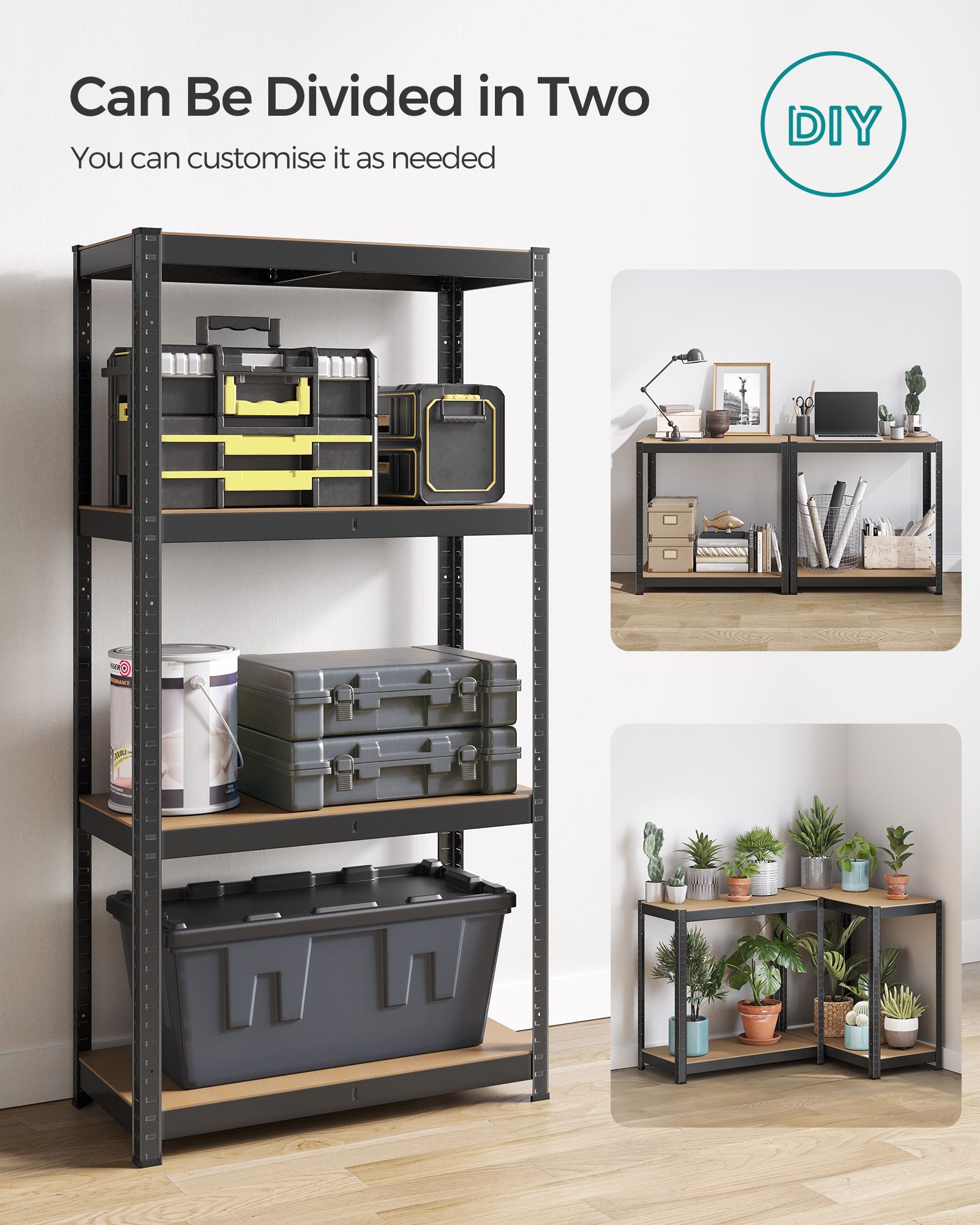 Set of 2 Steel Shelving Units – 4-Tier – Blue/Black/Rustic Brown – Heavy Duty with 520 kg Load Capacity