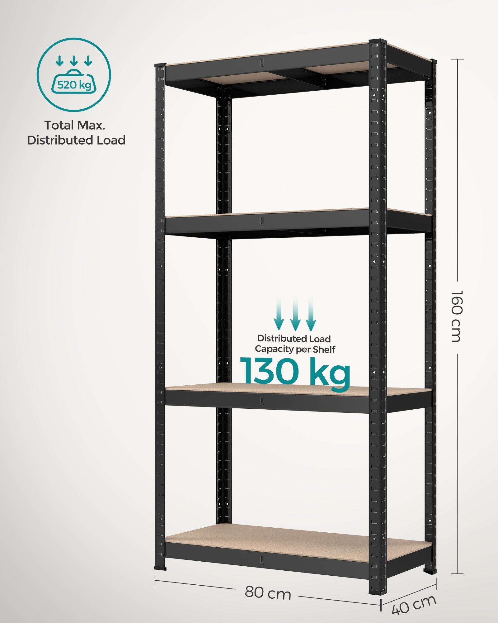 Set of 2 Steel Shelving Units – 4-Tier – Blue/Black/Rustic Brown – Heavy Duty with 520 kg Load Capacity