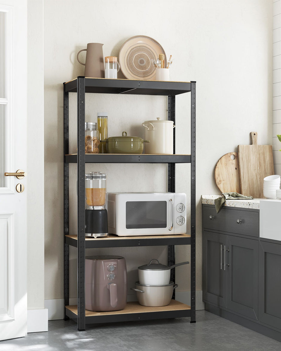 Set of 2 Steel Shelving Units – 4-Tier – Blue/Black/Rustic Brown – Heavy Duty with 520 kg Load Capacity
