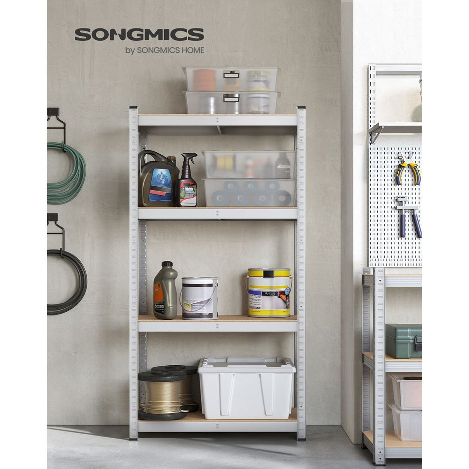 4-Tier Shelving Unit – Boltless Steel – Silver – 520 kg Capacity