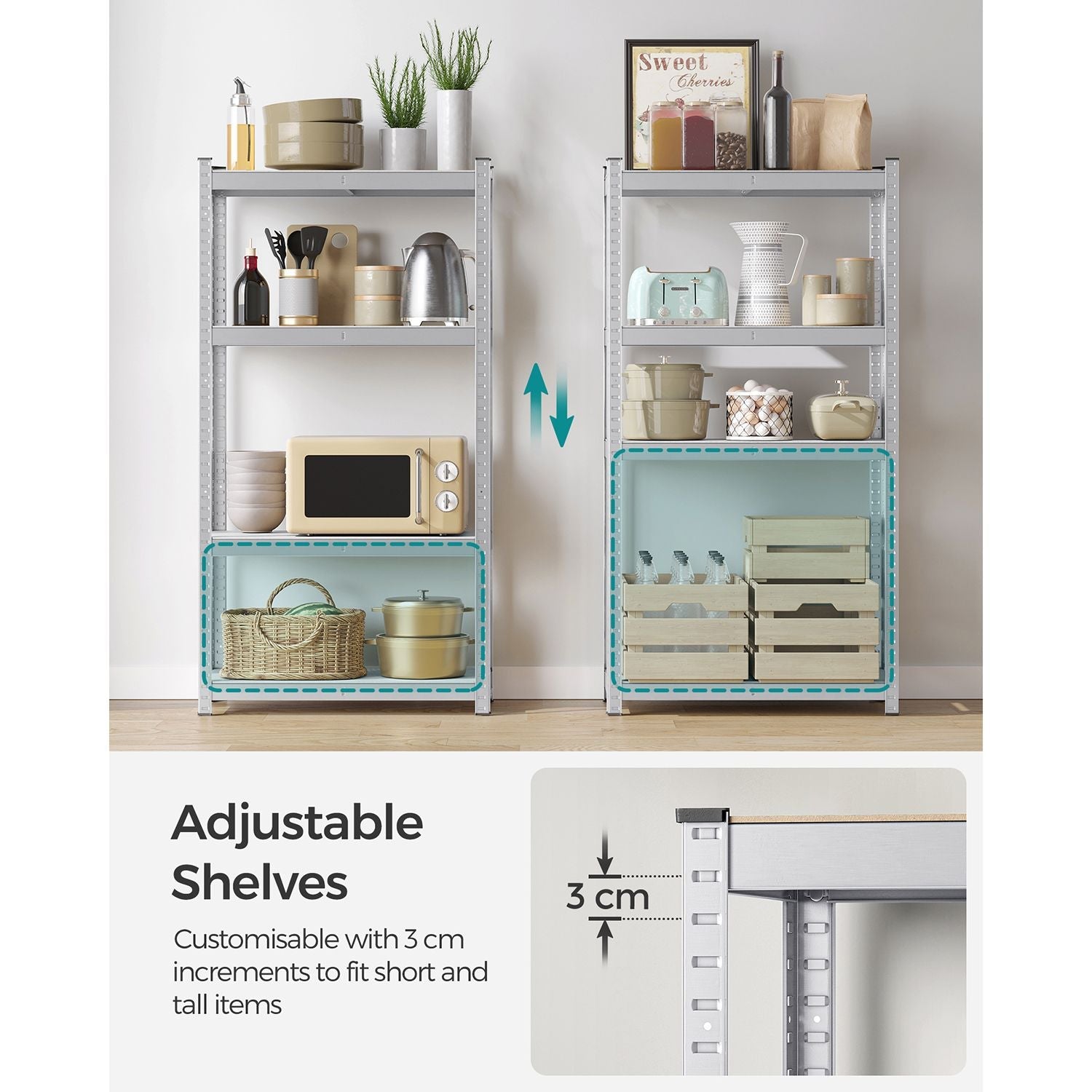 4-Tier Shelving Unit – Boltless Steel – Silver – 520 kg Capacity