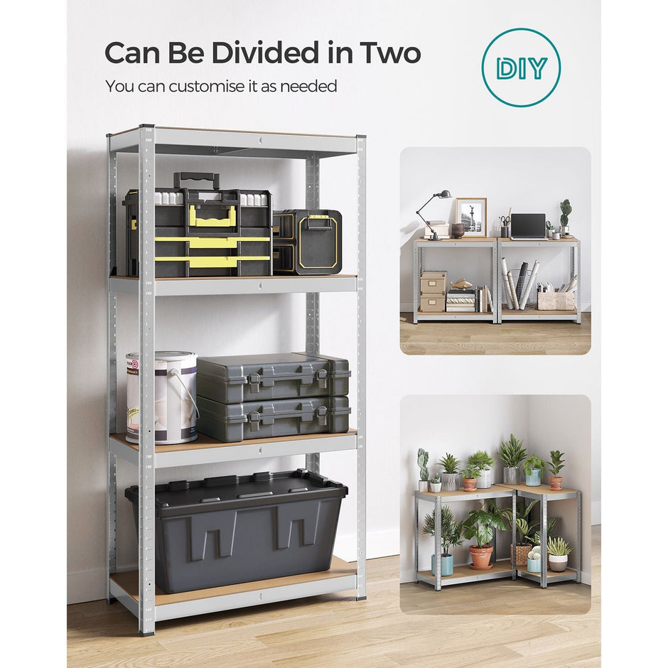 4-Tier Shelving Unit – Boltless Steel – Silver – 520 kg Capacity