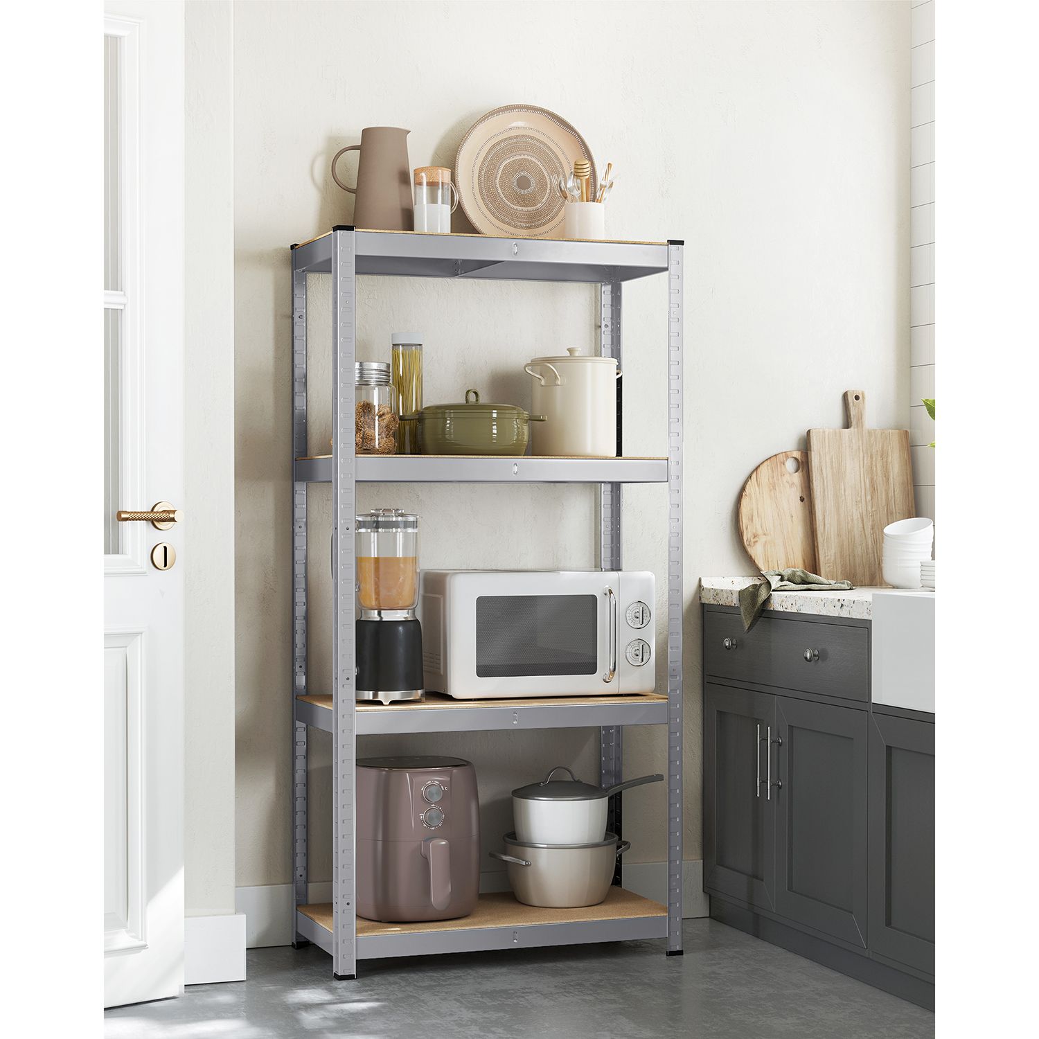 4-Tier Shelving Unit – Boltless Steel – Silver – 520 kg Capacity