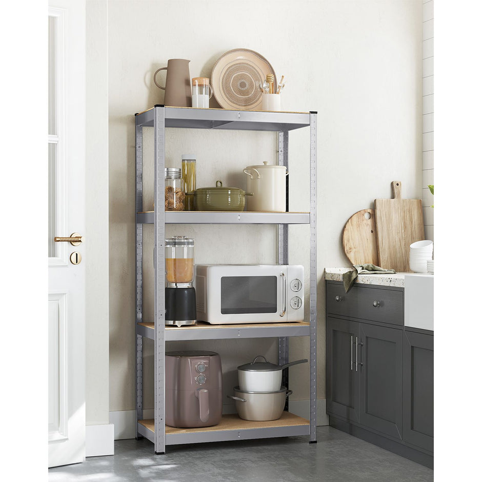 4-Tier Shelving Unit – Boltless Steel – Silver – 520 kg Capacity