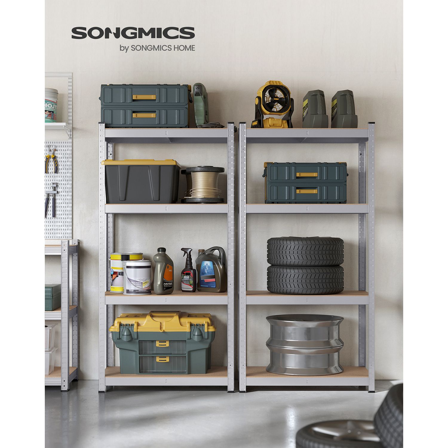 4-Tier Shelving Unit – Boltless Steel – Silver – 520 kg Capacity