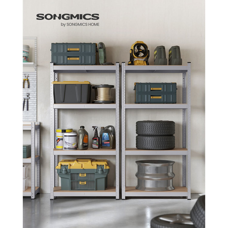 4-Tier Shelving Unit – Boltless Steel – Silver – 520 kg Capacity