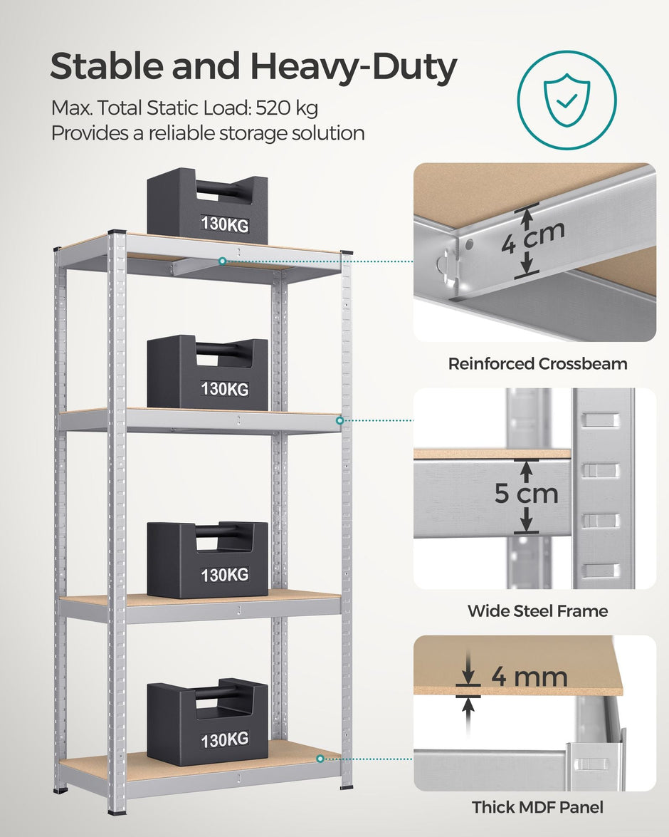 Set of 2 Heavy-Duty Steel Shelving Units – Steel – Blue – Boltless Design, 520 kg Capacity