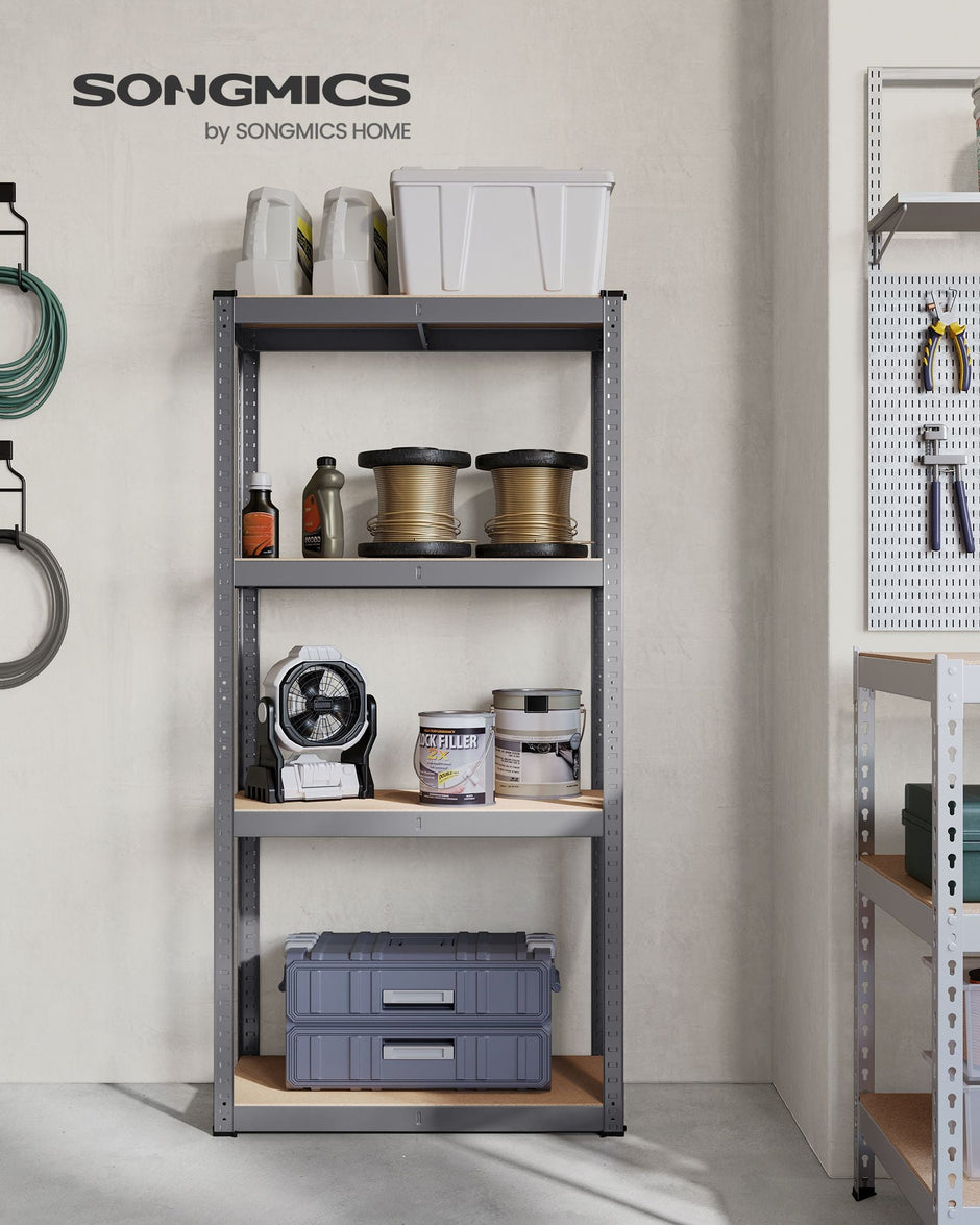 4-Tier Heavy-Duty Shelving Unit – Steel – Slate Grey – Boltless Design, Max Load 520 kg