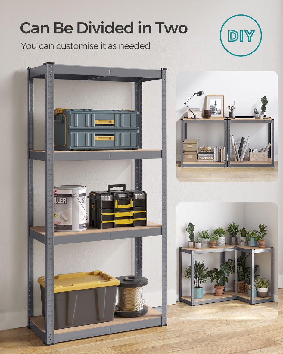 4-Tier Heavy-Duty Shelving Unit – Steel – Slate Grey – Boltless Design, Max Load 520 kg