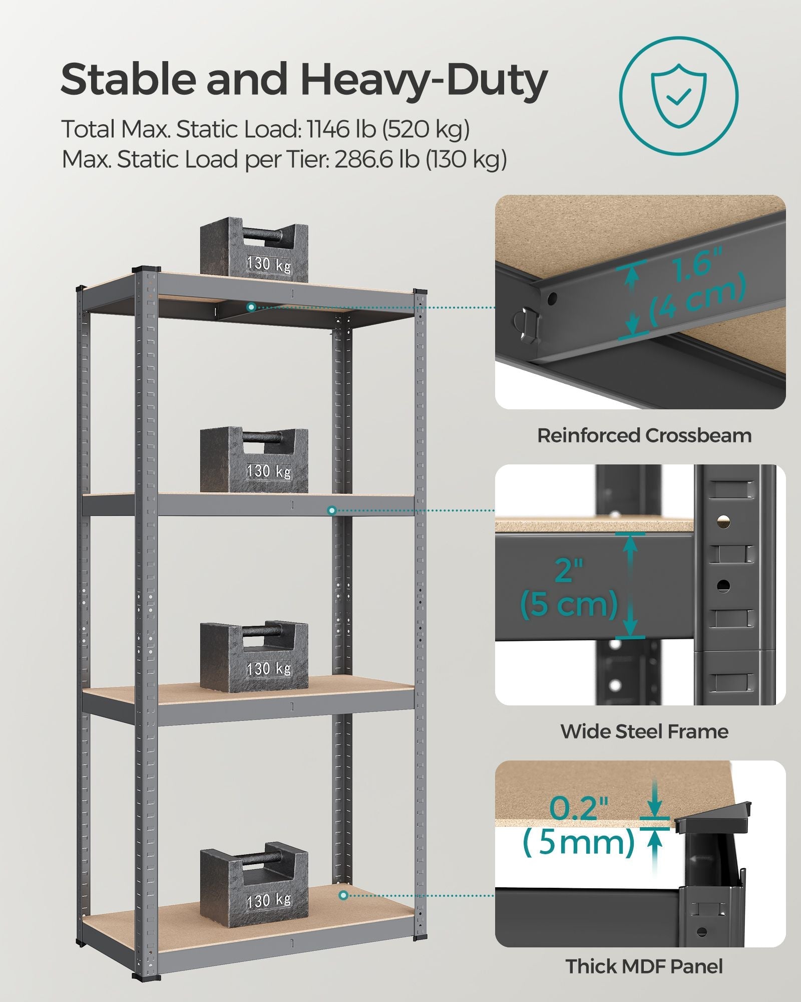 4-Tier Shelving Unit – Steel – Blue – Heavy-Duty, 520 kg Capacity