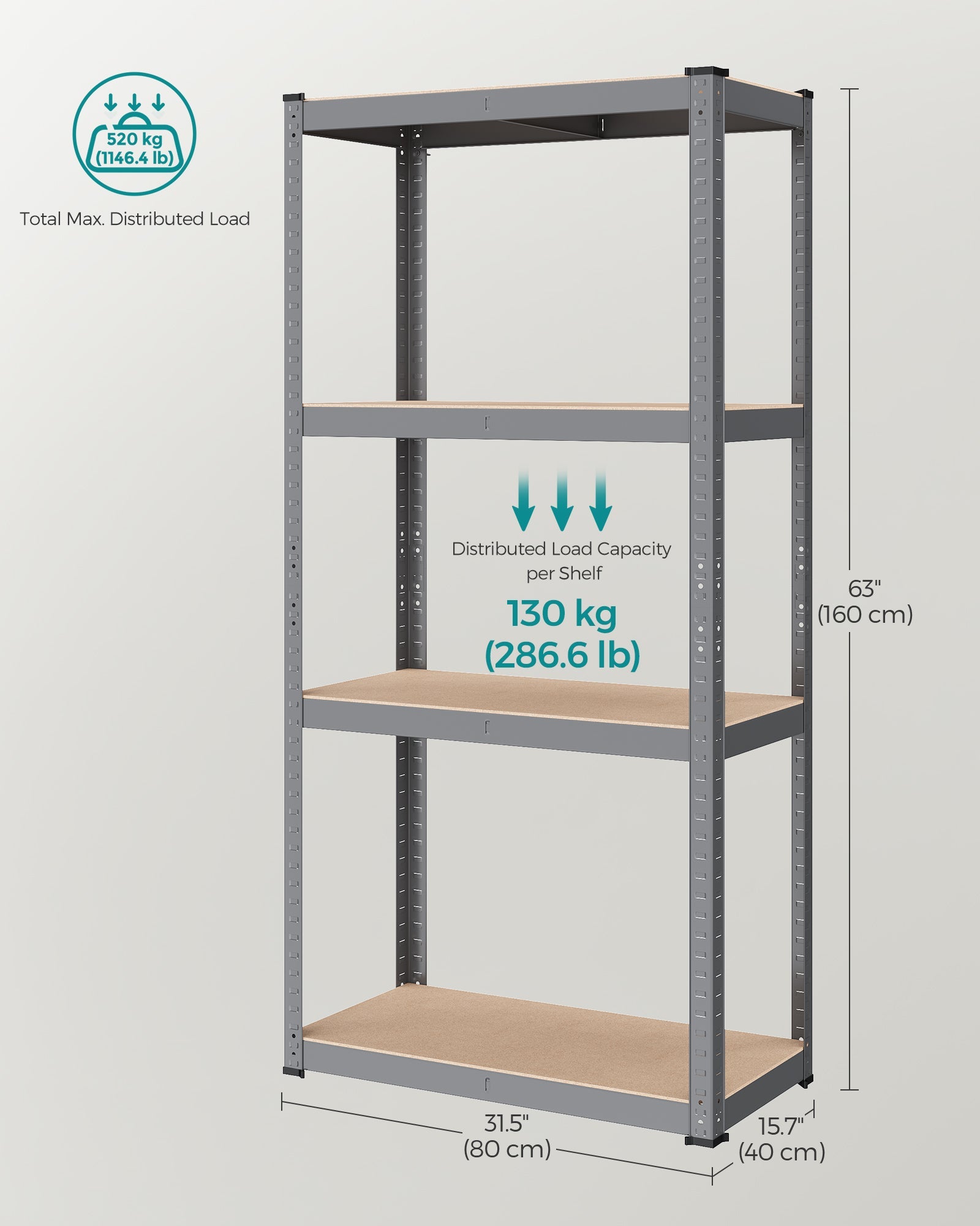 4-Tier Shelving Unit – Steel – Blue – Heavy-Duty, 520 kg Capacity