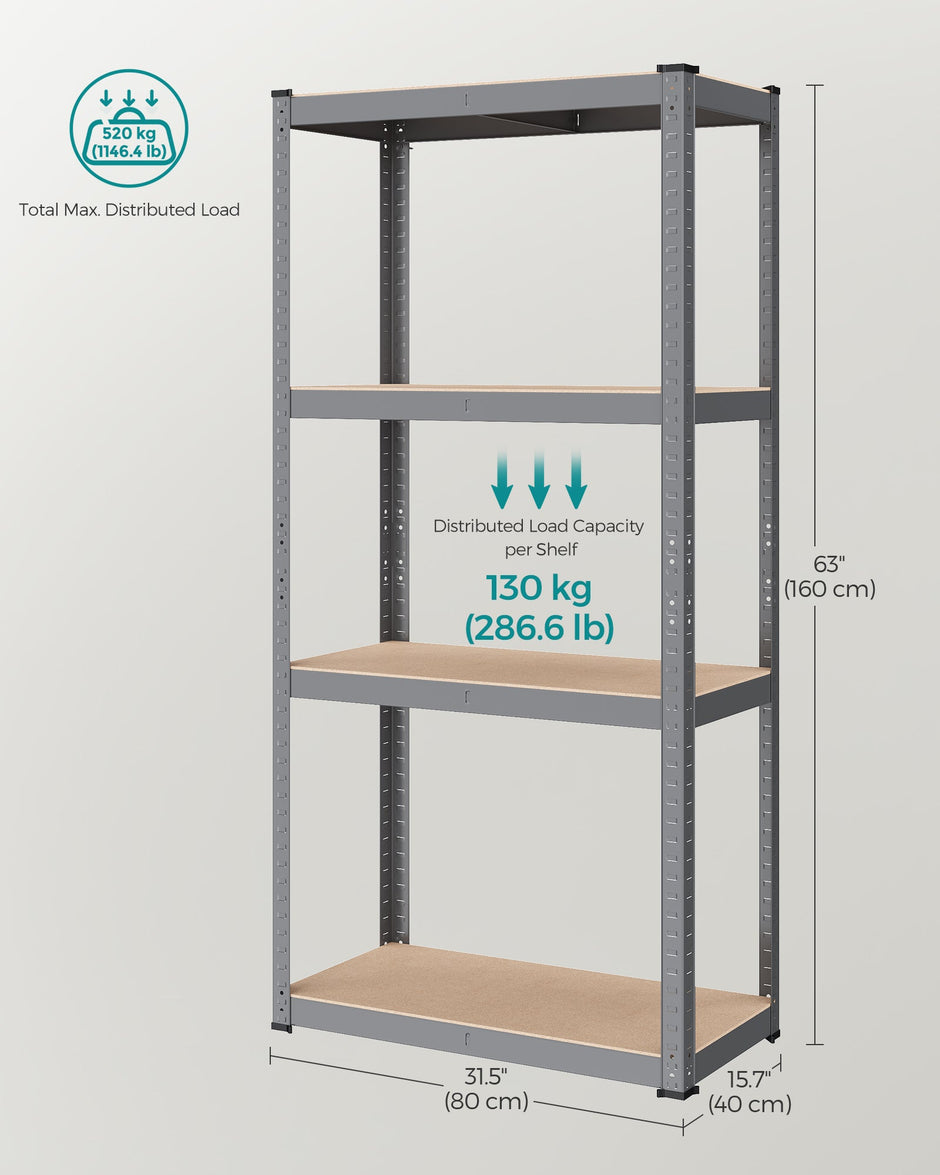 4-Tier Shelving Unit – Steel – Blue – Heavy-Duty, 520 kg Capacity