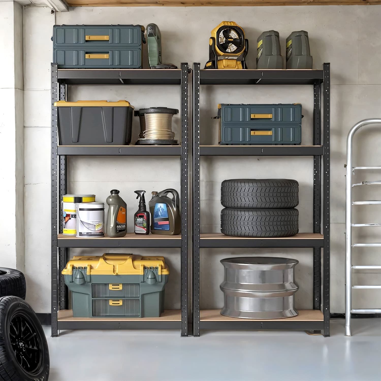 4-Tier Steel Shelving Unit – Rustic Brown and Black – High Load Capacity 520 kg for Garage and Shed