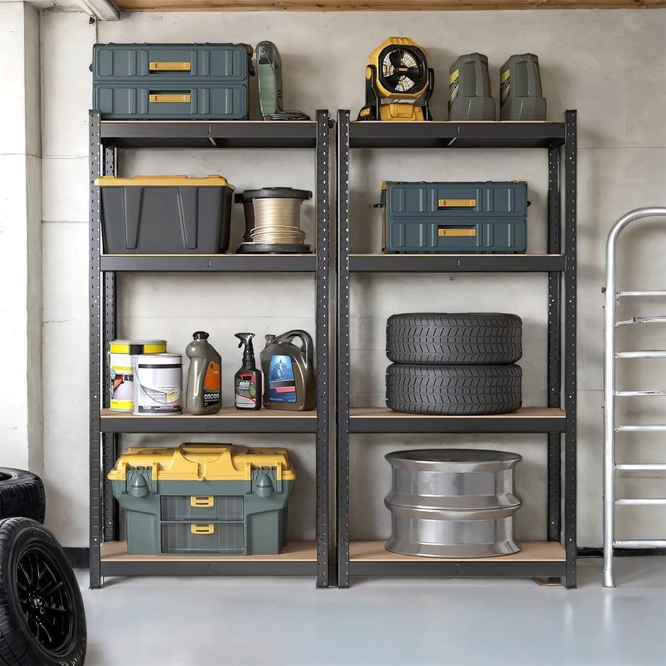 4-Tier Steel Shelving Unit – Rustic Brown and Black – High Load Capacity 520 kg for Garage and Shed
