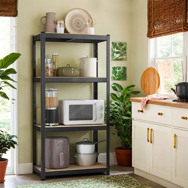 4-Tier Steel Shelving Unit – Rustic Brown and Black – High Load Capacity 520 kg for Garage and Shed