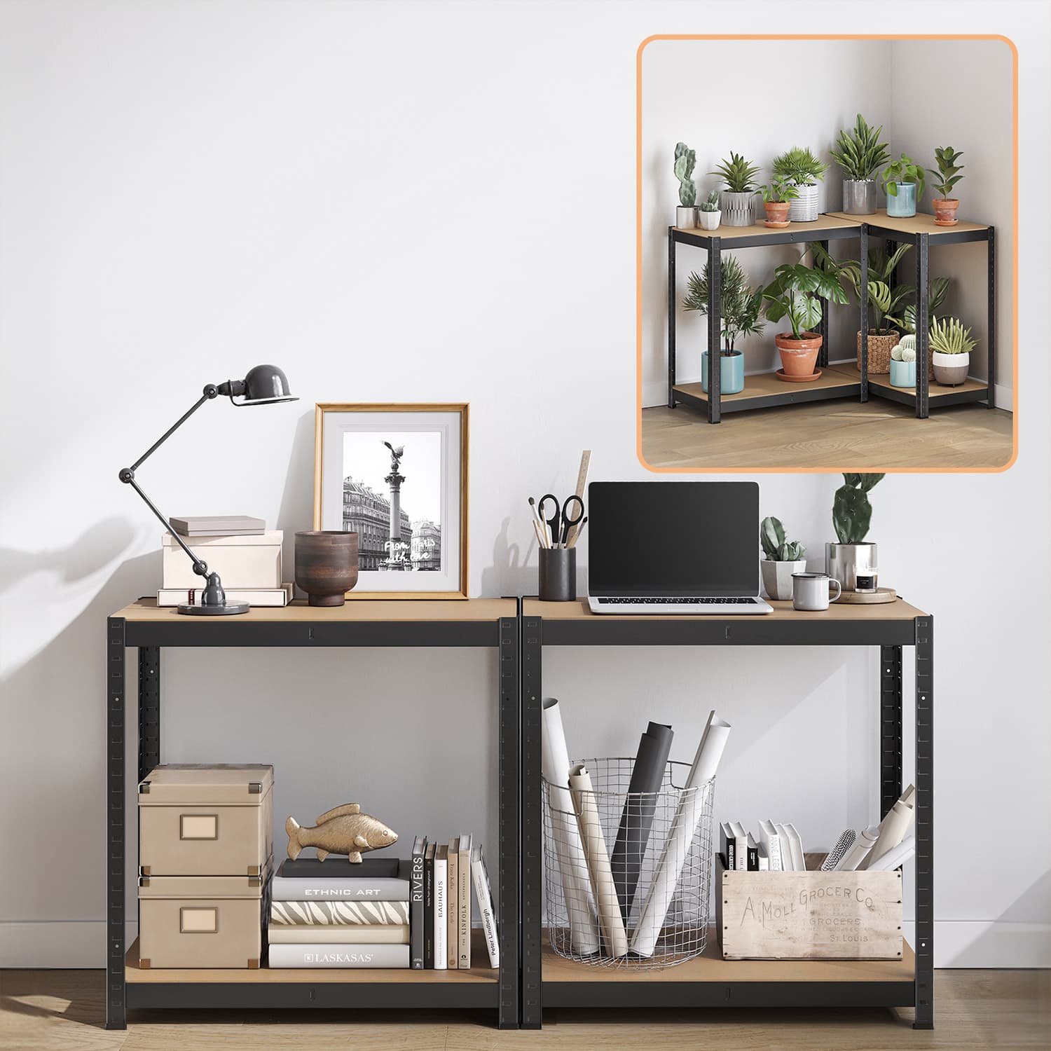 4-Tier Steel Shelving Unit – Rustic Brown and Black – High Load Capacity 520 kg for Garage and Shed