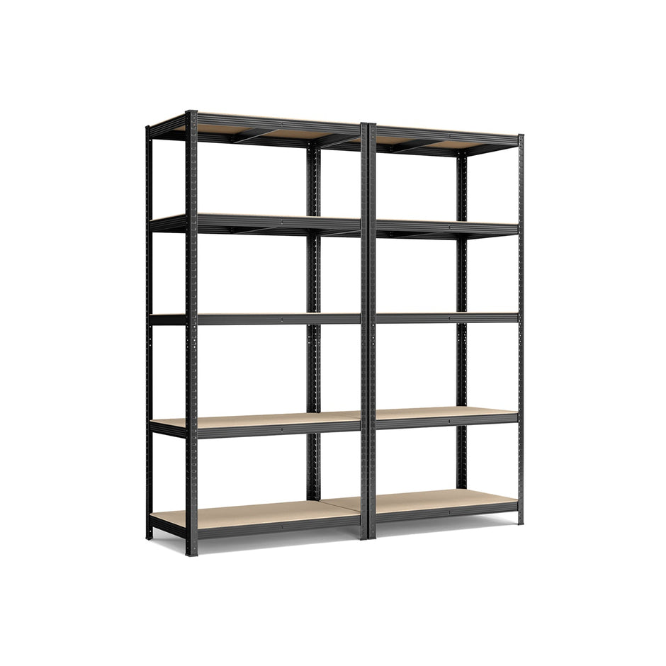 Set of 2 Heavy Duty Shelving Units – Steel – Silver – 5-Tier Adjustable Storage Racks with Max. Load 875 kg