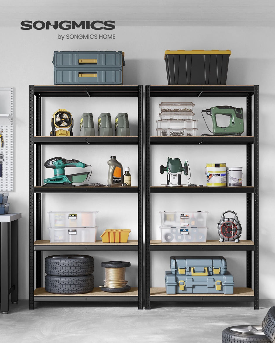 Heavy-Duty Shelving Units – Steel – Silver – Set of 2 with Adjustable Shelves and Max Load 875 kg
